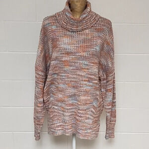 SO  XL Pastel Chunky Knit Mock Cowl Neck Sweater Tunic Side Slits